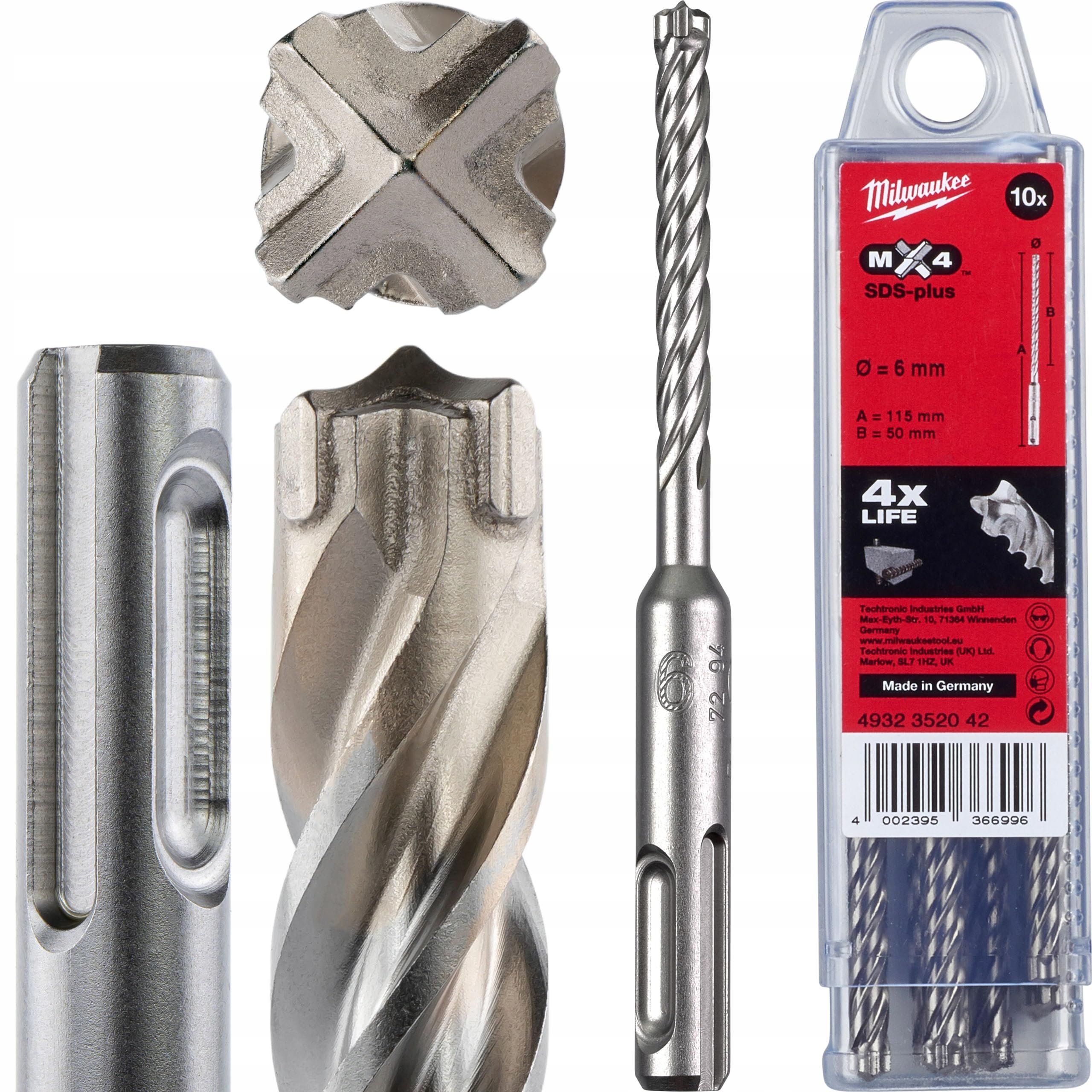 Milwaukee Accessories - 4932352042 Rx4 Sds-Plus Betonboor - 4 Snijvlakken - 6 x 50 x 110 mm 10St