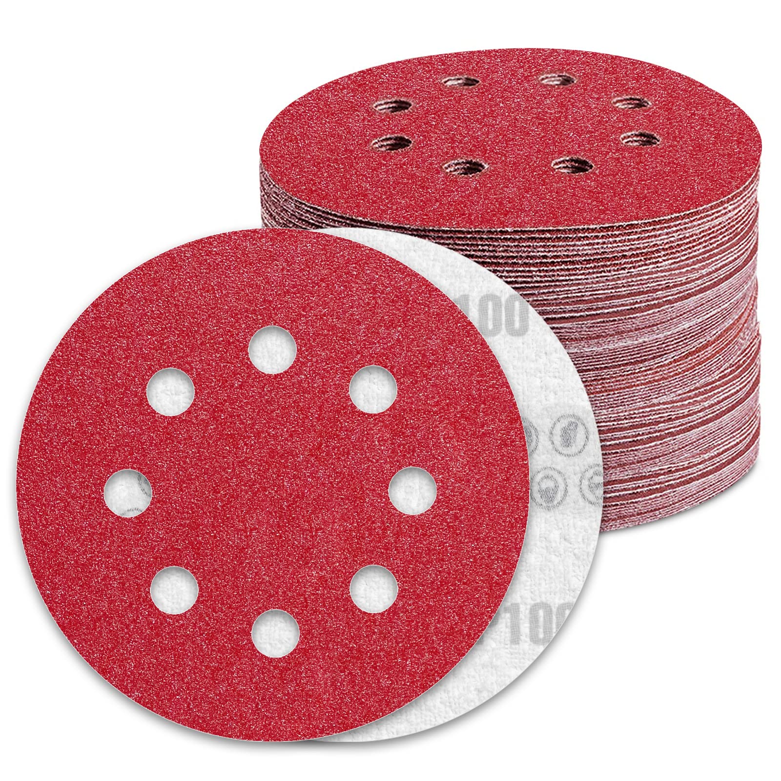 Awutzut 125mm Sanding Discs 100 Grit for 5 inch Discs Pads Hook and Loop Orbital Sander (100PCS) — image 1