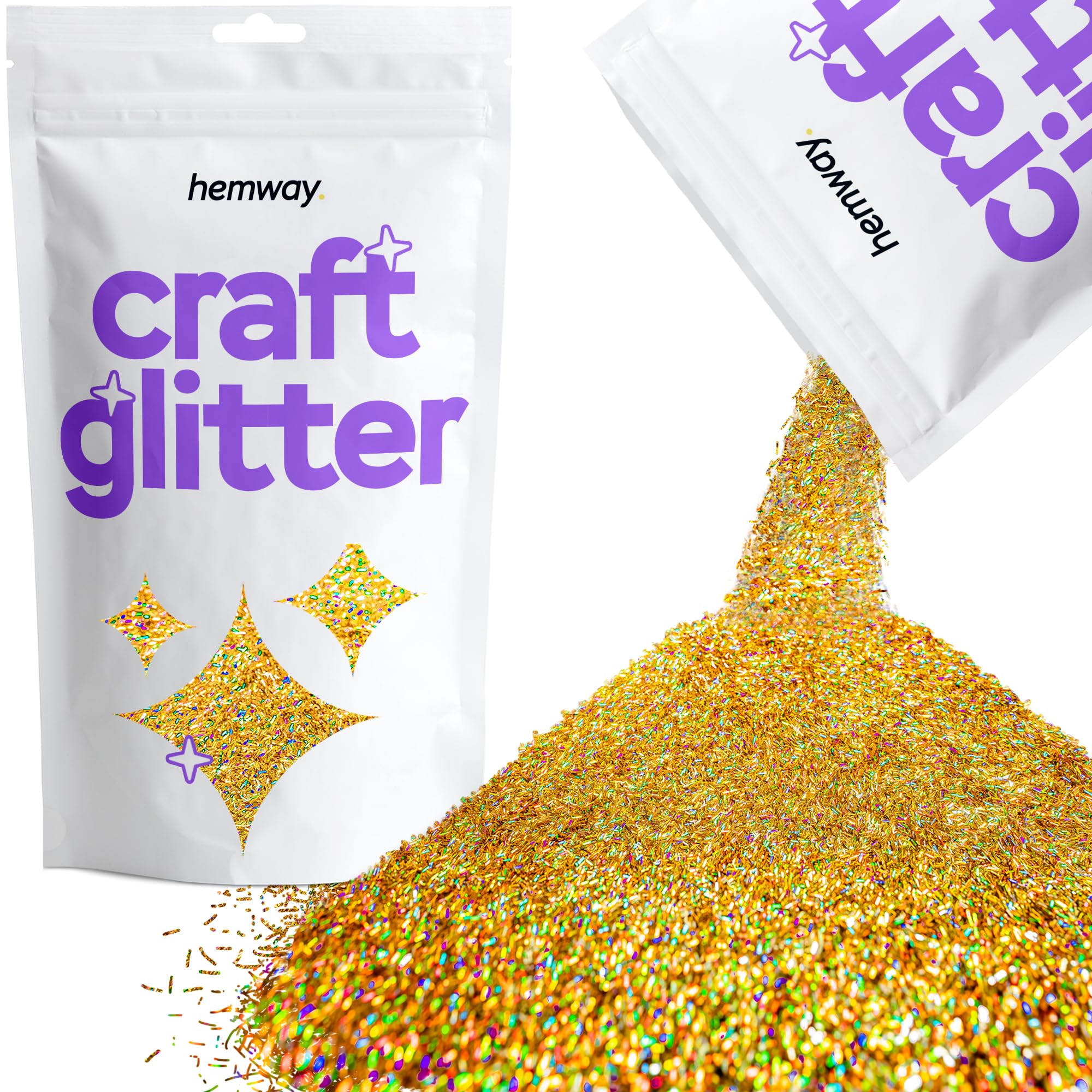 Hemway Craft Glitter Gold Holographic Fibre Strands 100g Shaped Glitter for Crafts, Resin, Cosmetic, Nail, Face, Body, Festival, Tumblers, Art, Candle, Crafting