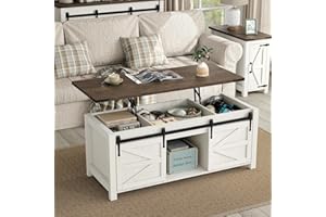 Furniouse Coffee Table 47.3'' Farmhouse Coffee Table with Storage, Rustic Rectangle Coffee Table with Lifting Top & Sliding B
