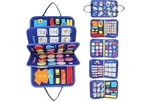LMAZG Busy Board for Toddlers, Montessori Toys for 1 2 3 4 Year Old, 8 in 1 Busy Book, Sensory Toys, Basic Dress Motor Skills Educational Activities, Toddler Travel Learning Toys, Gifts for Boys and Girls
