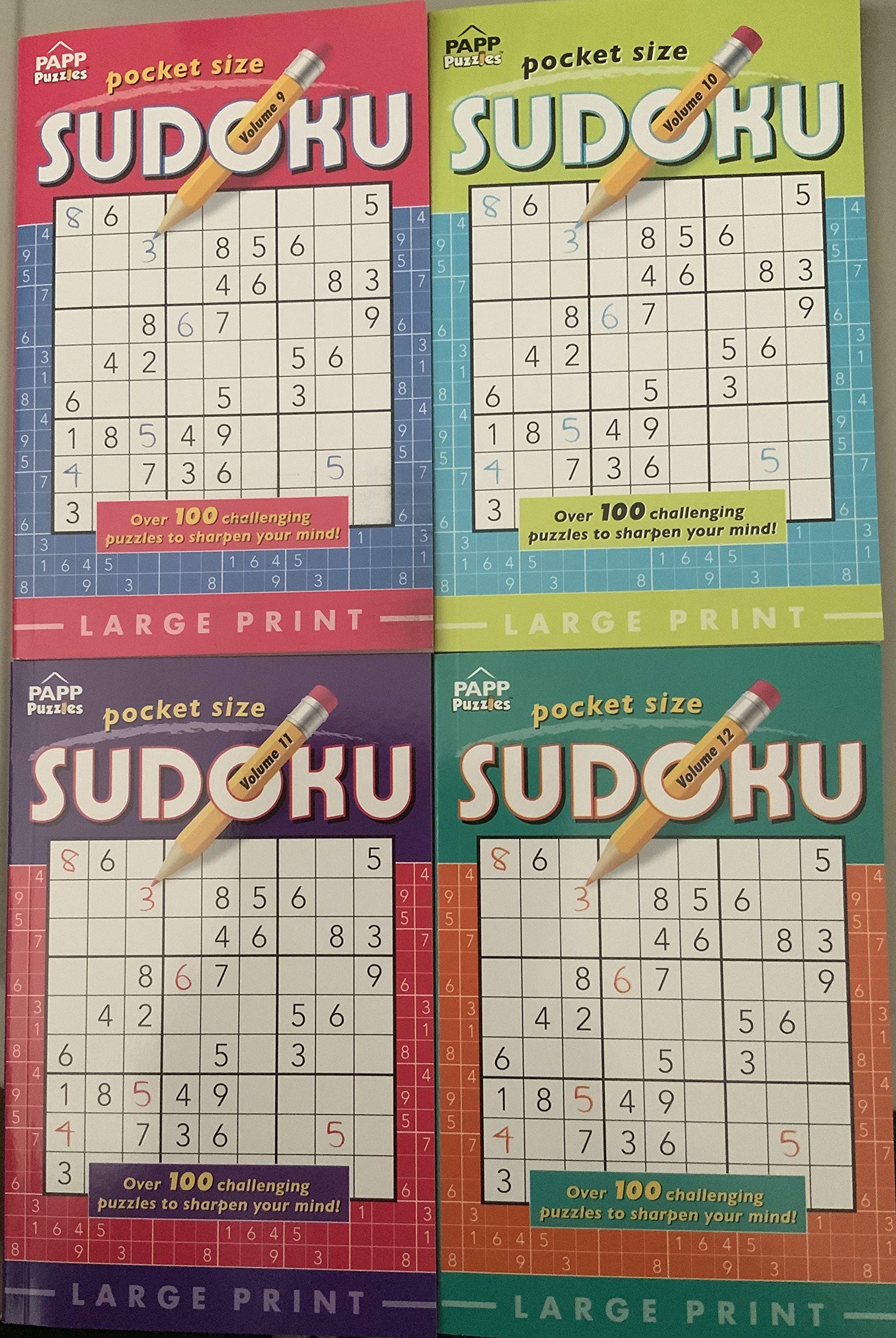 Lot Of 4 Papp Pocket Size Large Print Sudoku Puzzle Books Volume 9 10 11 12 Papp Puzzles 9781770669512 Amazon Com Books