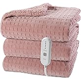 Dowin Pink Heated Blanket Full Size Throw Waffle Fleece Heating Warming Blankets with Auto Shut Off for Couch Office Chair Bed Adults Fuzzy Cozy Machine Washable 72x84