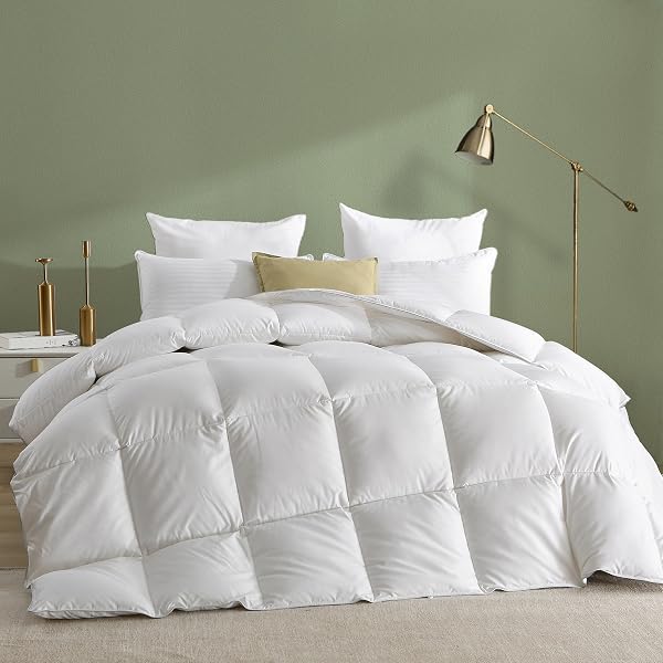 TOPGREEN FEATHER DOWN FIBER COMFORTER CALIFORNIA KING, EXTRA FLUFFY DUVET INSERT FOR ALL SEASON, LUXURY HOTEL BED COMFORTERS, WITH ULTRA-SOFT EGYPTIAN COTTON BLEND CASE (104X96 INCH, WHITE)