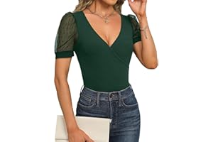 Fayenne Womens Tops Deep V Neck Cross Wrap Sexy Tops Polka Dot Mesh Short Sleeve T Shirt Casual Blouses