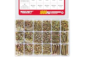 YEEZET 1600PCS M4 M5 M6 Grade 8.8 Heavy Duty Bolts and Nuts Flat & Lock Washers Assortment Kit Includes 15 Most Common Sizes