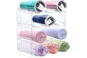 HOMECOR 4 Pack Stackable Water Bottle Holders - Kitchen Organization Racks for Fridge, Pantry and Cabinets - Plastic Storage for Tumblers, Mugs and Cups