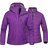 CREATMO US Women's 3 In 1 Waterproof Ski Jacket Windproof Snowboarding Jacket Warm Winter Snow Coat Raincoat
