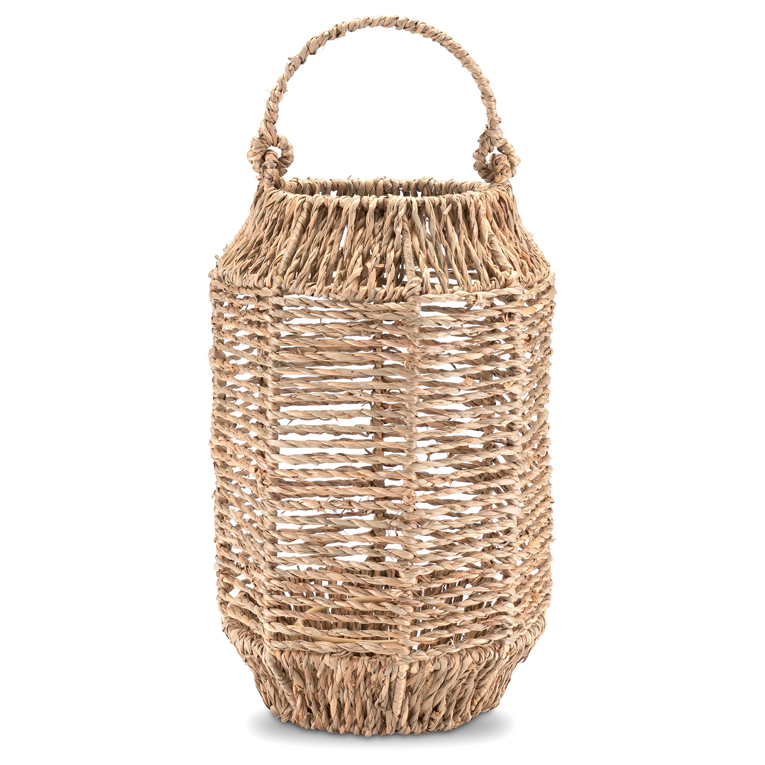 Decorasian Seagrass Lantern - Boho Rattan Lantern Made of Wicker for Hanging or Standing - Indoor and Outdoor Use