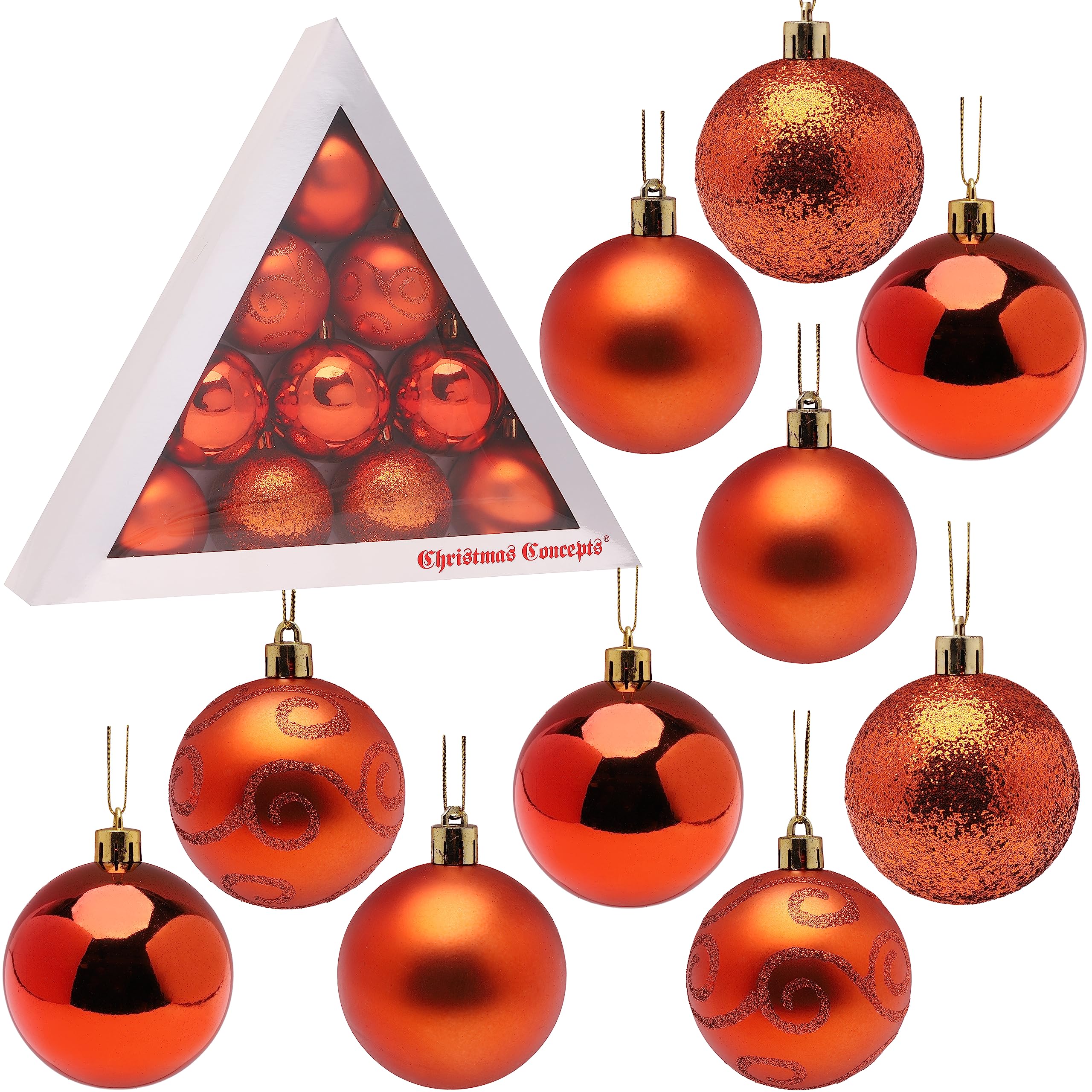 Christmas Concepts® Pack of 10-60mm Christmas Tree Baubles - Shiny, Matte & Glitter Decorated Baubles (Copper)