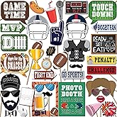 Football Photo Booth Props - 41-pc Kit with 8 x 10-Inch Signs, 60 Adhesive Pads, 45 Sticks - Superbowl & Tailgate Props