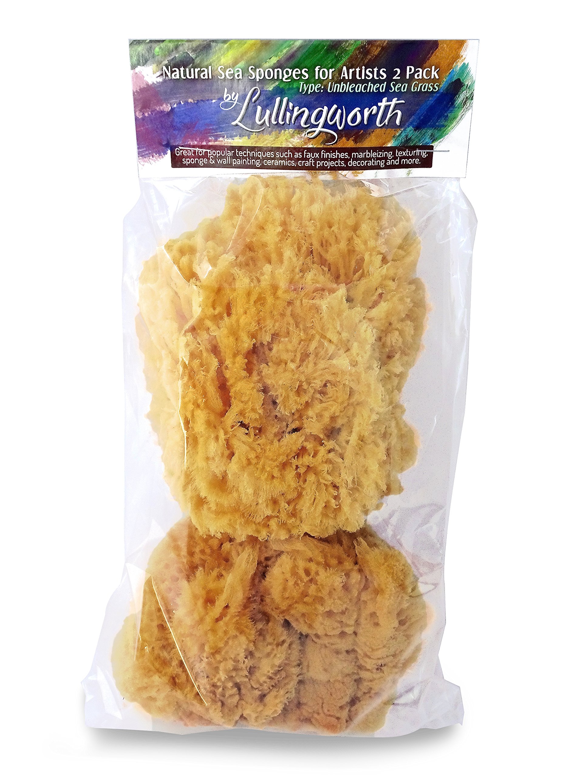 Natural Sea Sponges for Artists - Unbleached 5"-5.5" 2pc Value Pack: Ideal for Painting Decorating Texturing Sponging Marbling Effects Faux Finishes Crafts & More by Lullingworth