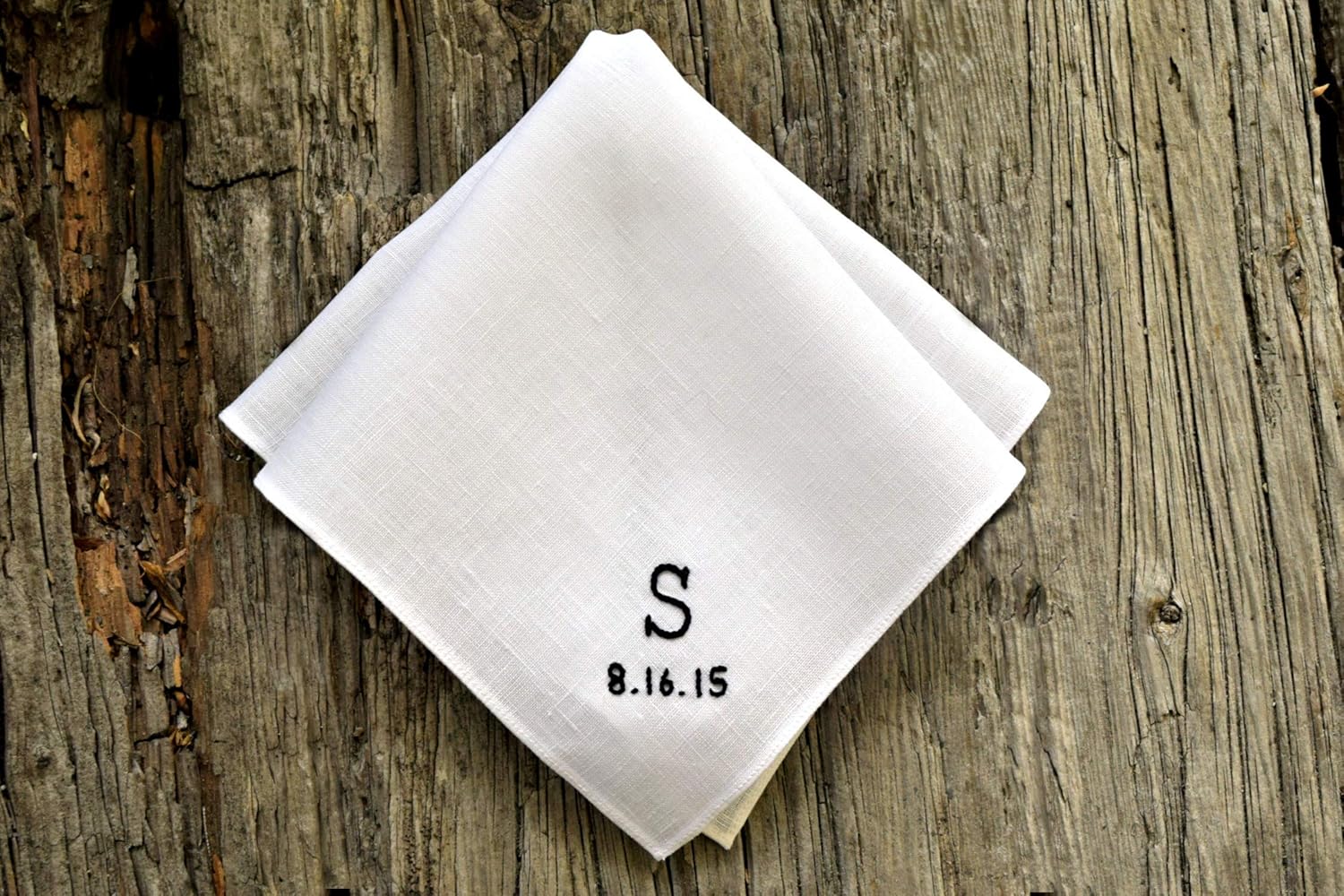White Irish Linen Handkerchief with Hand Embroidered