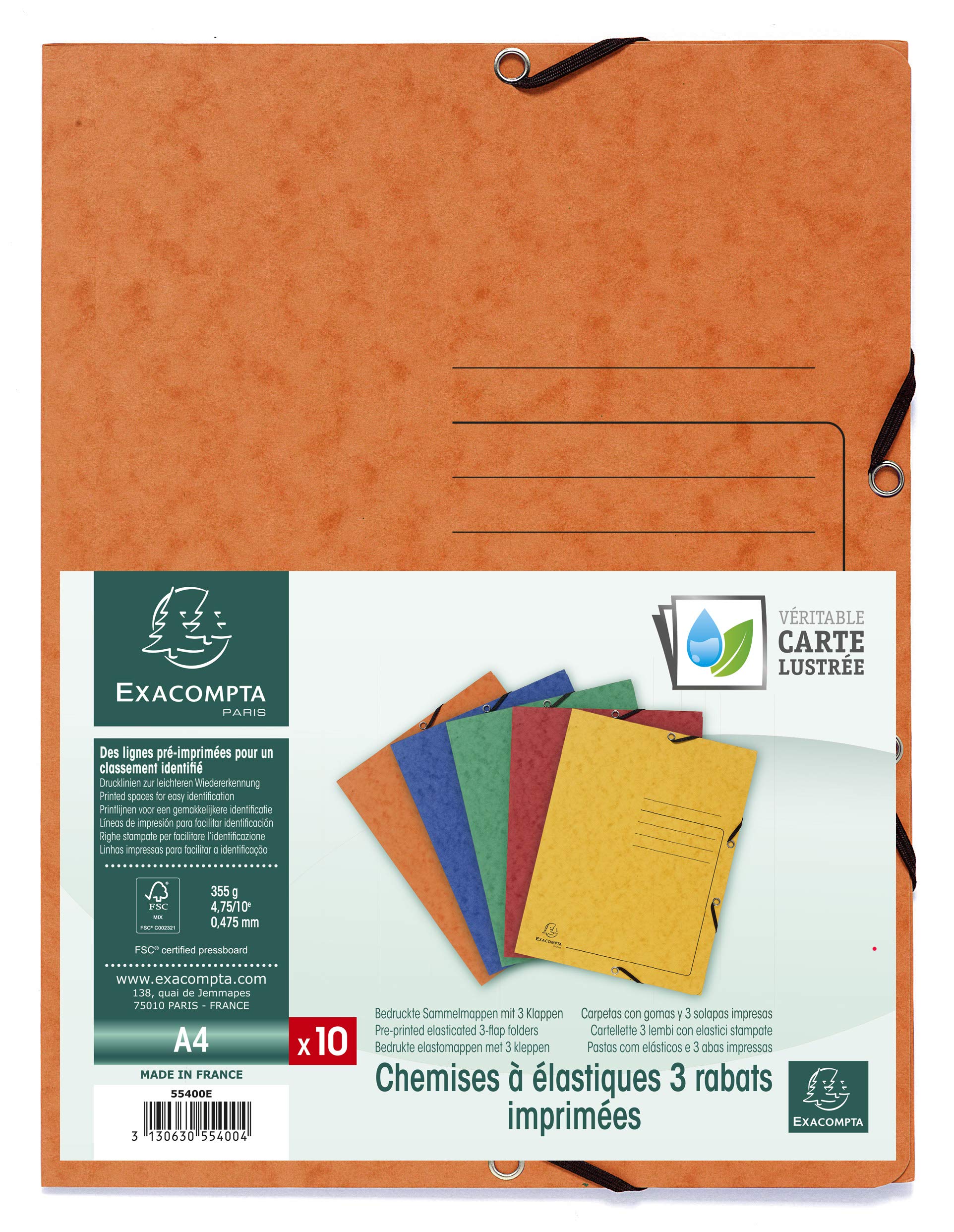 Exacompta - Ref 55400E - Elasticated 3-Flap Folder - 240 x 320mm in Size, Suitable for Storing A4 Documents, 355gsm Mottled Pressboard - Assorted Colours (Pack of 10) — image 1