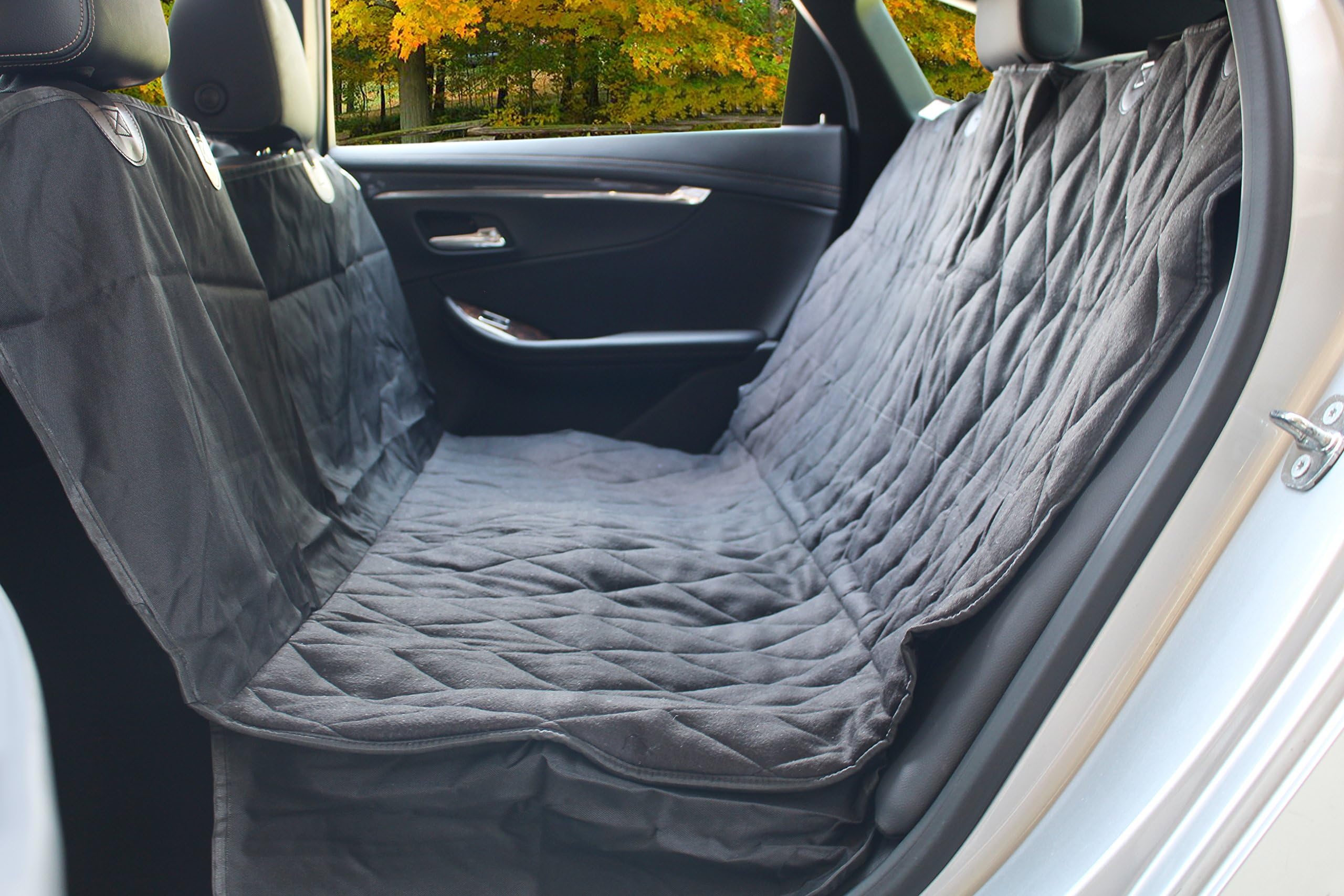 URHAPPYDOG The Original Soft Fleece Seat Cover for Dogs use in car, Truck, SUV, Fleece, Waterproof, Non-Slip, Hammock for Travel, Dog Park, Beach, or Vet (Black or Brown with Tan Paw Print)