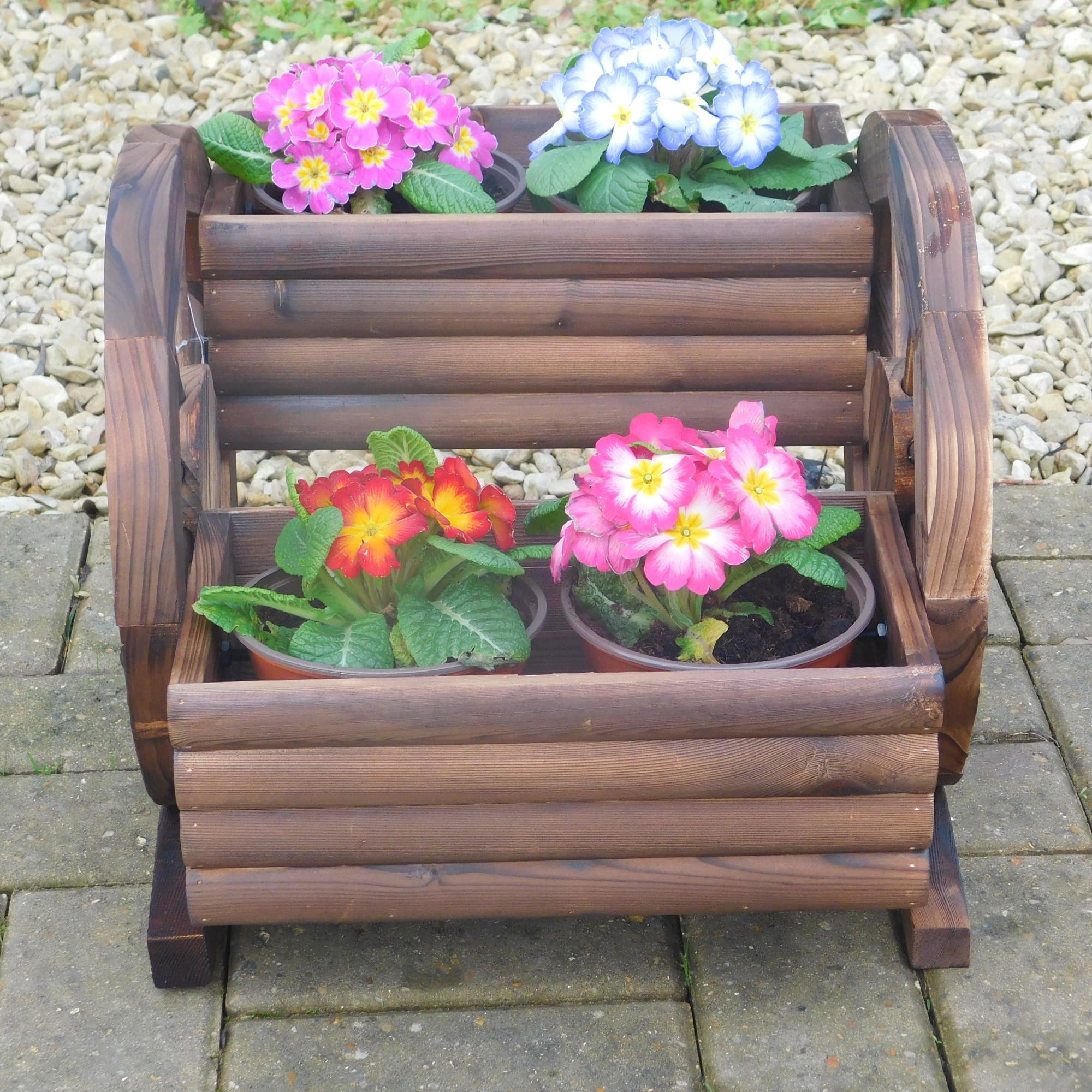 Lovely Wooden Two Tier Cartwheel Garden Planter for Flowers, Plants or Herbs