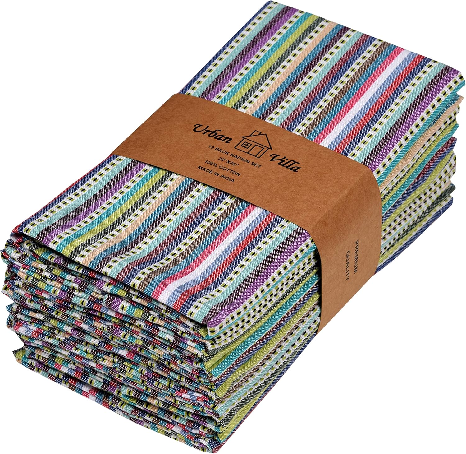 Urban Villa, Cuisine Stripes, Dinner Napkins, Everyday Use, Premium Quality, 100% Cotton, Set of 12, Size 20X20 Inch, Over sized Cloth Napkins with Mitered Corners, Ultra Soft, Durable Hotel Quality: Kitchen & Dining