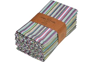 Urban Villa Dinner Napkins Dobby Stripes Cloth Napkins Set of 12 Blue Multi Color Dinner Napkins 20x20 Inches 100% Cotton Dinner Napkins Over Sized Cloth Napkins with Mitered Corners Dinner Napkins