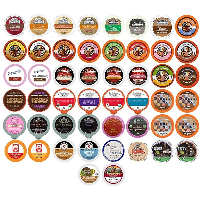 Perfect Samplers Coffee, Tea, Cider, Cappuccino & Hot Chocolate Single Serve Cups for Keurig K Cup Brewers Variety Pack Sampler, 50Count