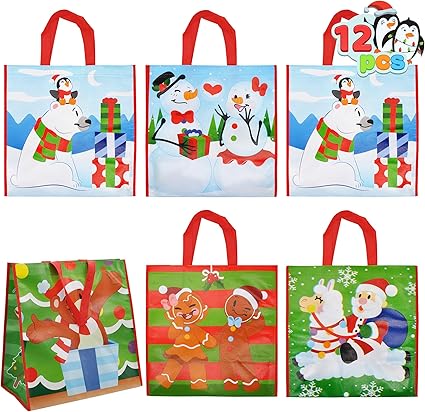 12 bolsas de regalo de Navidad, extragrandes, reutilizables, para