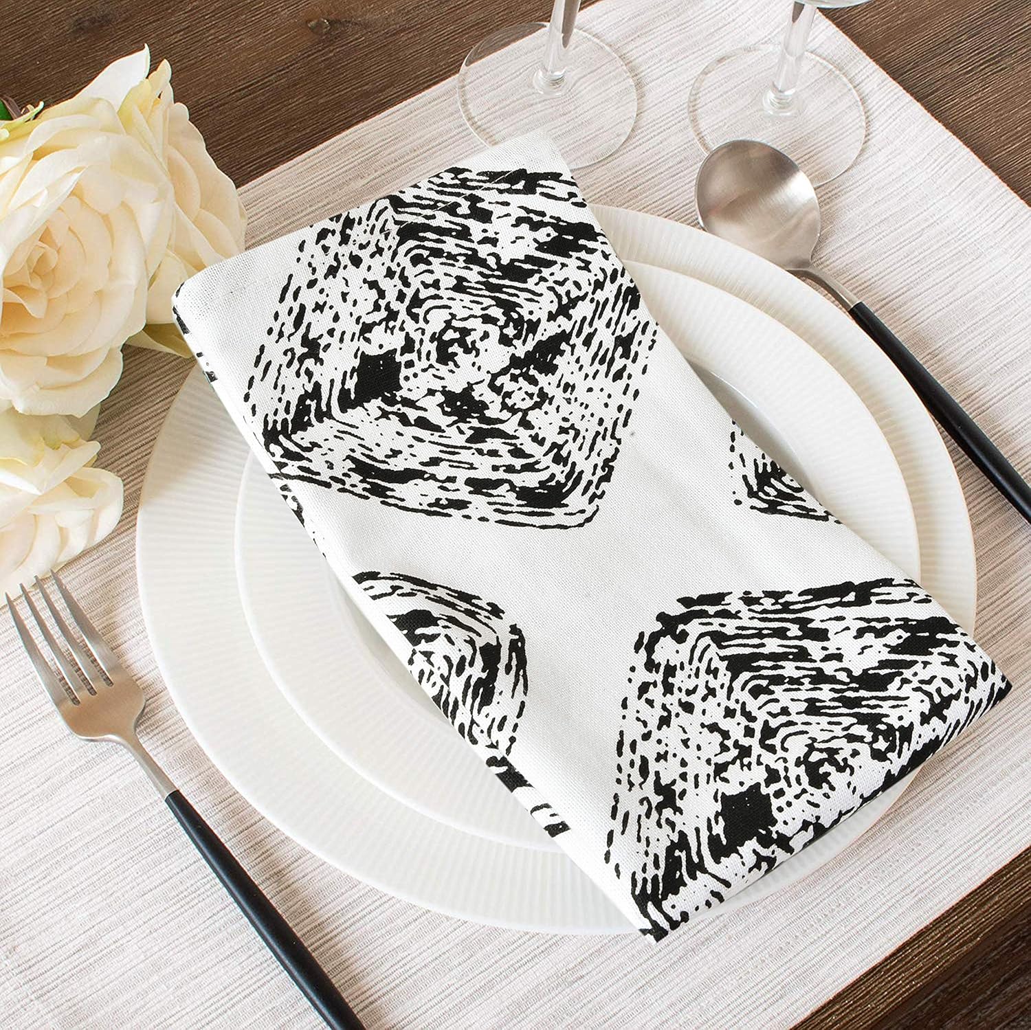 Elvana Home 12 Pack Cloth Dinner Napkins 100% Cotton 18x18, Cocktail Napkins, Wedding Dinner Napkins Bulk, Soft Durable Comfortable Machine Washable Cotton Dinner Napkin Set Black White: Home & Kitchen