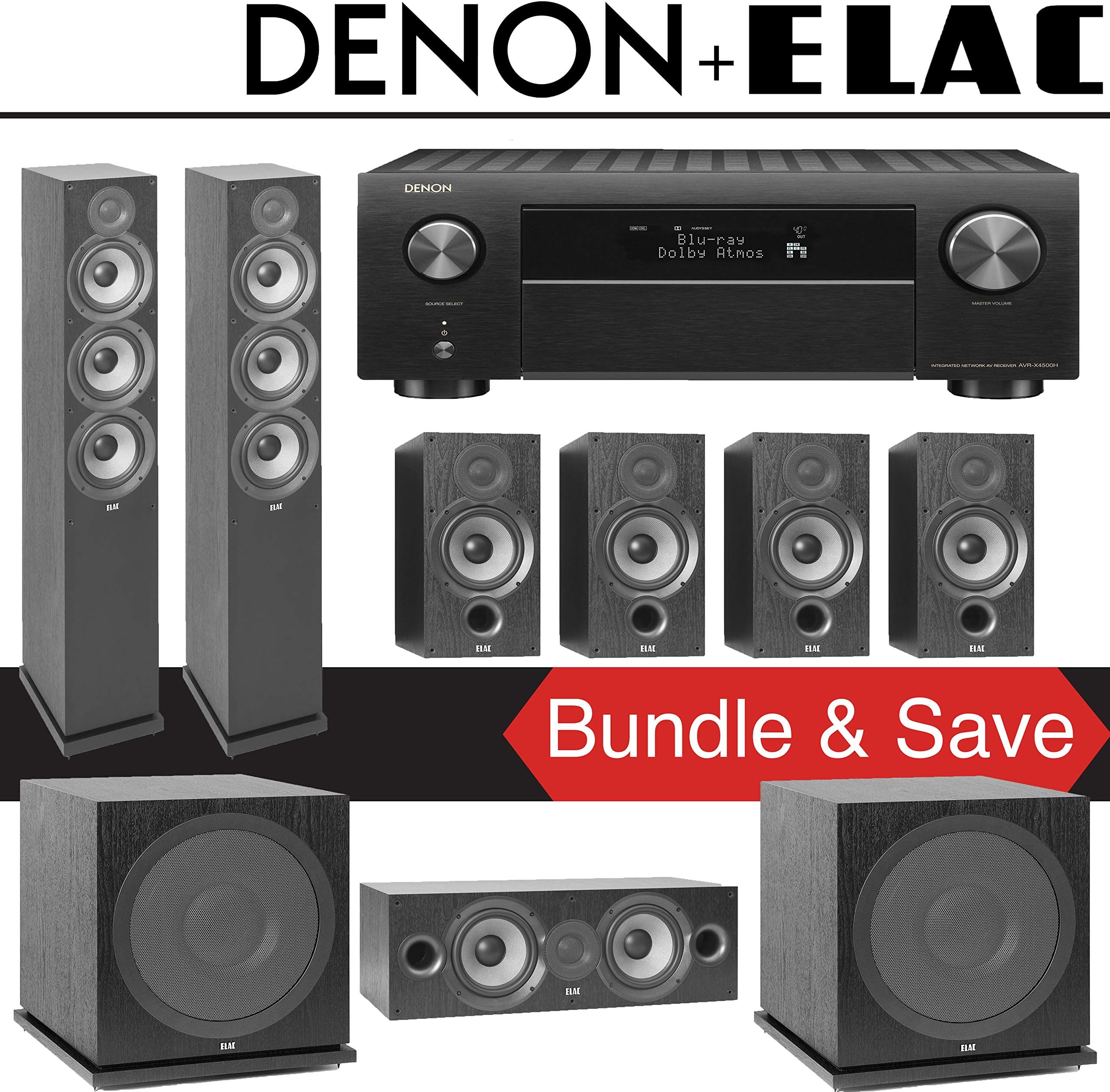 Elac F6.2 Debut 2.0 7.2-Ch Home Theater System with Denon AVR-X4500H 9.2-Channel 4K Network AV Receiver