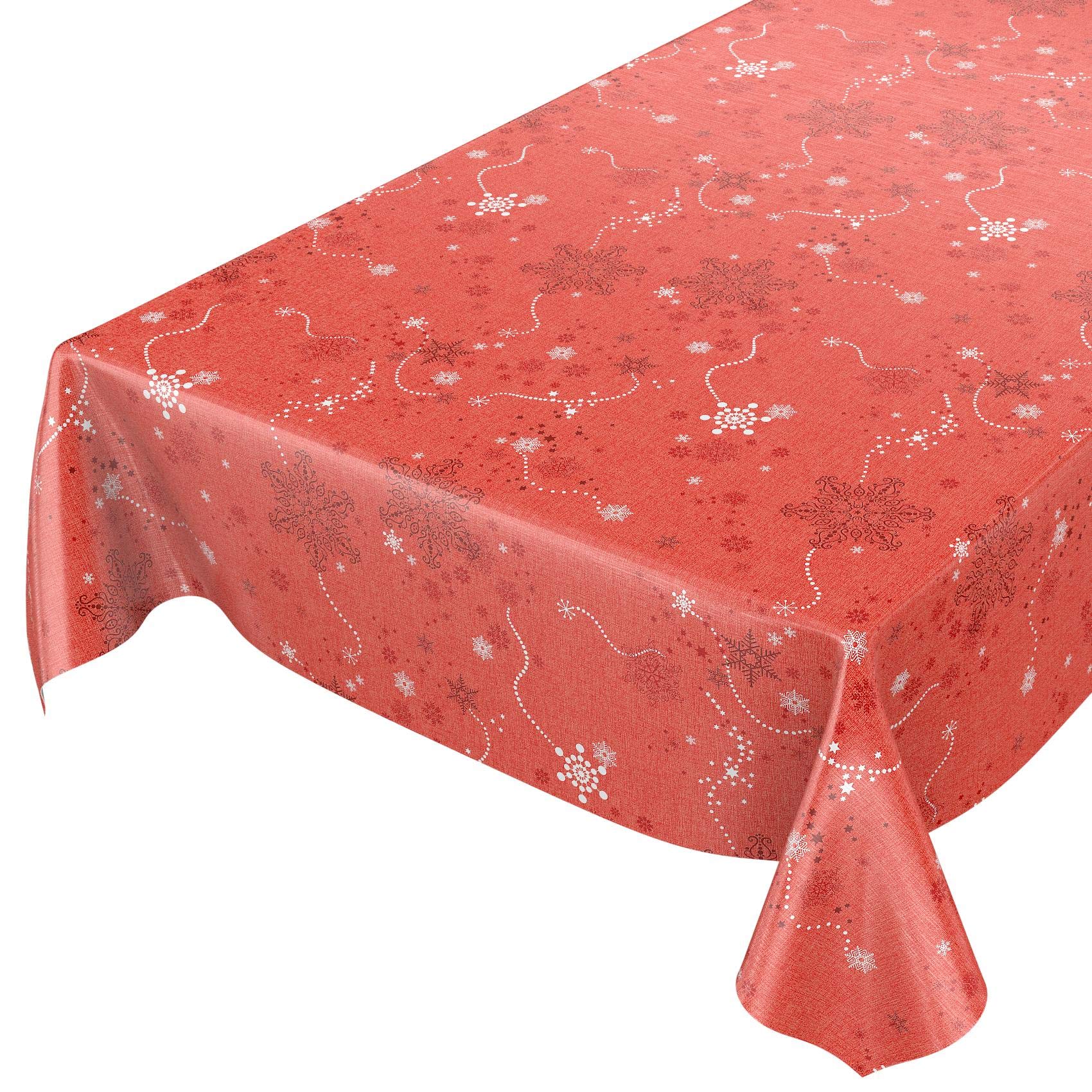 ANRO Oilcloth Tablecloth Christmas Snowflakes Red 100 x 140 cm Edged