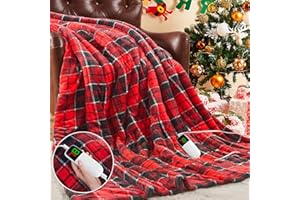 OCTROT Red Christmas Heated Blanket Electric Throw 50X60, Heating Throw Gift with 10 Heating Levels & 8 Hours Auto Off, Plaid Checkered Sherpa Blanket Warmer for Adults, Couch Bed Office Use