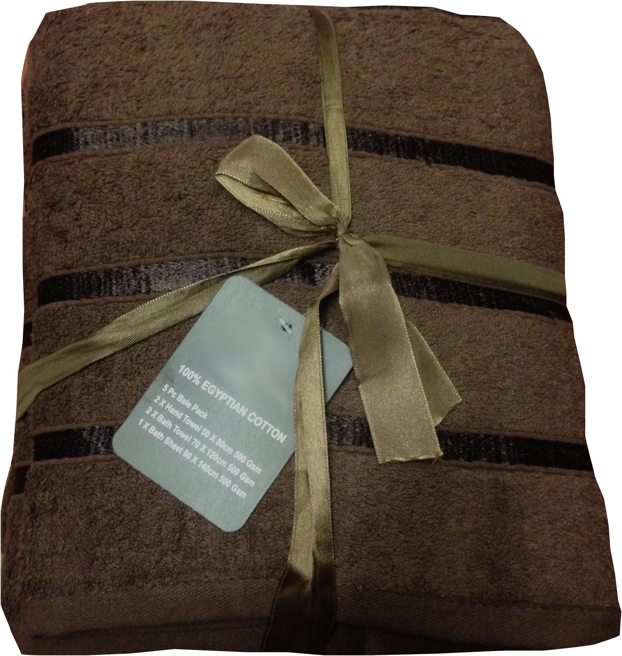 Chocolate Brown 500 GSM Satin Stripe 100% Cotton 5 Piece Towel Bale - 2 Hand Towels & 2 Bath Towels & 1 Bath Sheet
