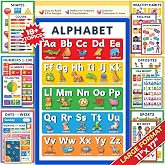 Educational Posters for 3+ Year Old, 18 Toddler Learning Posters Ages 2-4 | 11x17 Kids Colorful Educational Charts with Alphabet, Numbers, Shapes &amp; Colors, Laminated, Classroom, Kindergarten Wall Decor