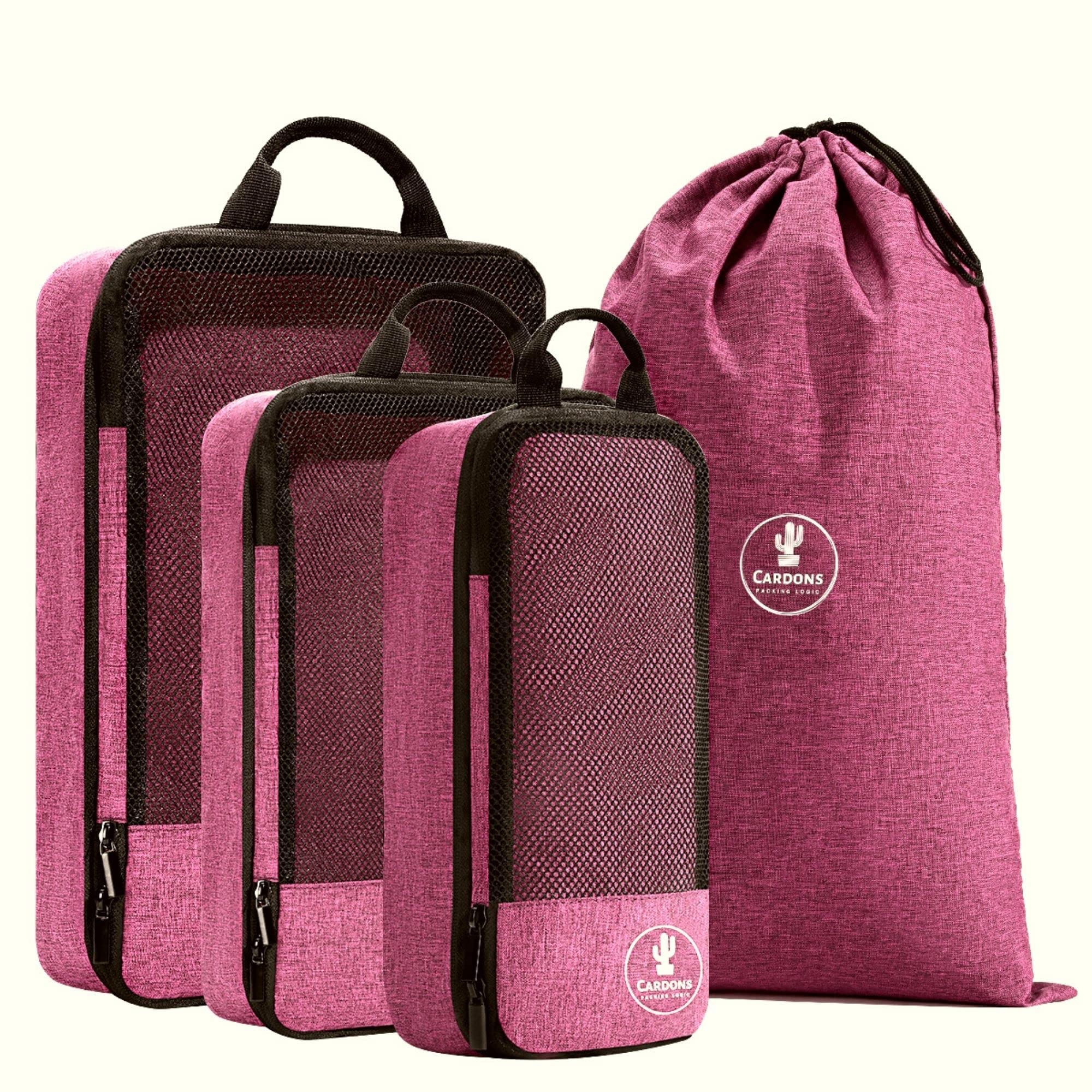 CARDONS Premium Compression Packing Cubes Travel Suitcase Organisers Laundry Bag (Pink)