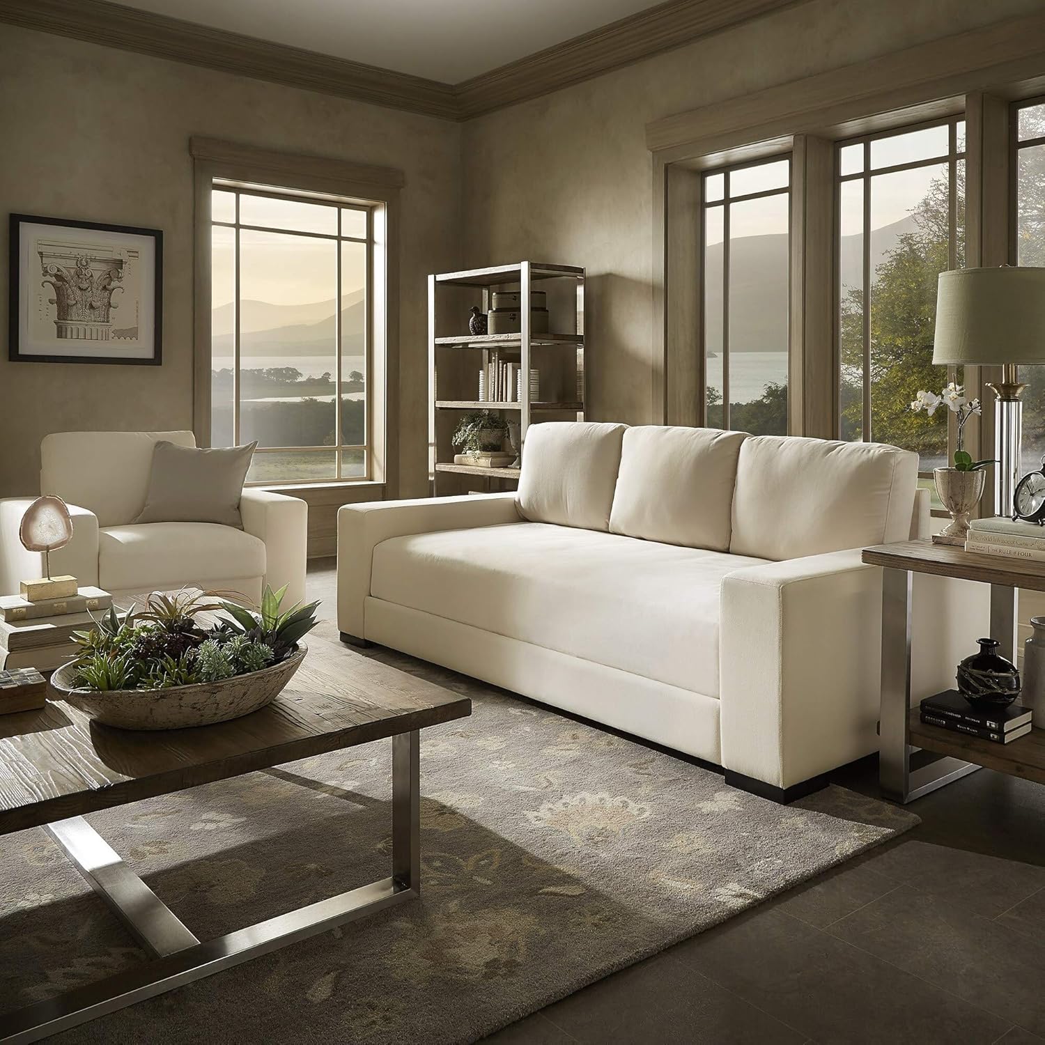 Amazon Com Inspire Q Lionel Modern White Cotton Fabric Sofa