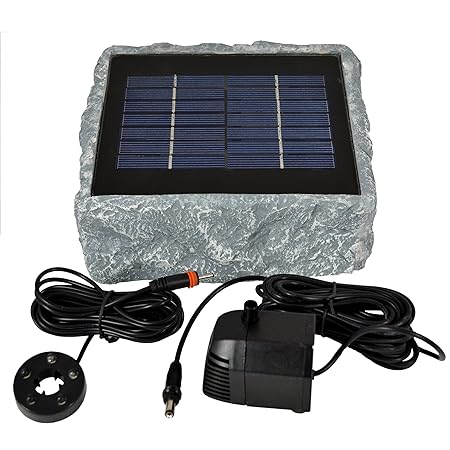 Amur SOLAR TEICHPUMPE GARTENBRUNNEN und LED LICHT - WASSERSPIEL ZIERBRUNNEN VOGELBAD SOLARBRUNNEN für Garten TEICH- sehr DEKO