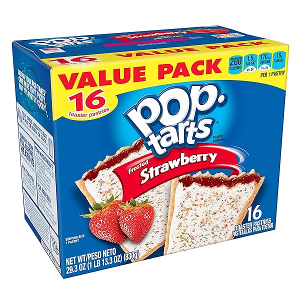 KELLOGG’S POP-TARTS FROSTED STRAWBERRY TOASTER PASTRIES – FUN BREAKFAST FOR KIDS, VALUE PACK (16 COUNT)
