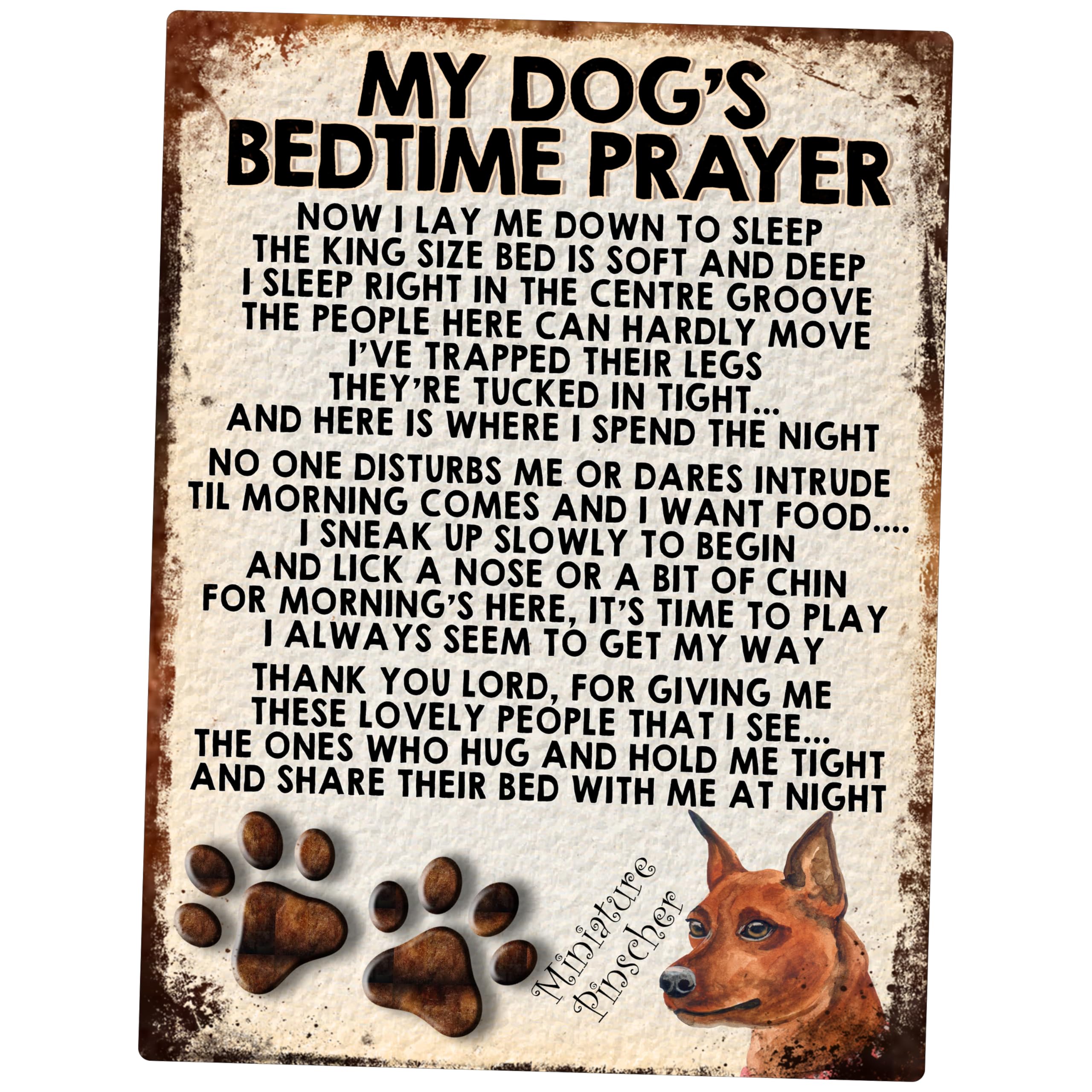 MY DOG'S BEDTIME PRAYER RETRO STYLE METAL TIN SIGN/PLAQUE (311DRM) MINIATURE PINSCHER