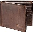 POKOFO RFID Blocking Genuine Leather Bifold Wallet for Men with Zipper and 2 ID Windows
