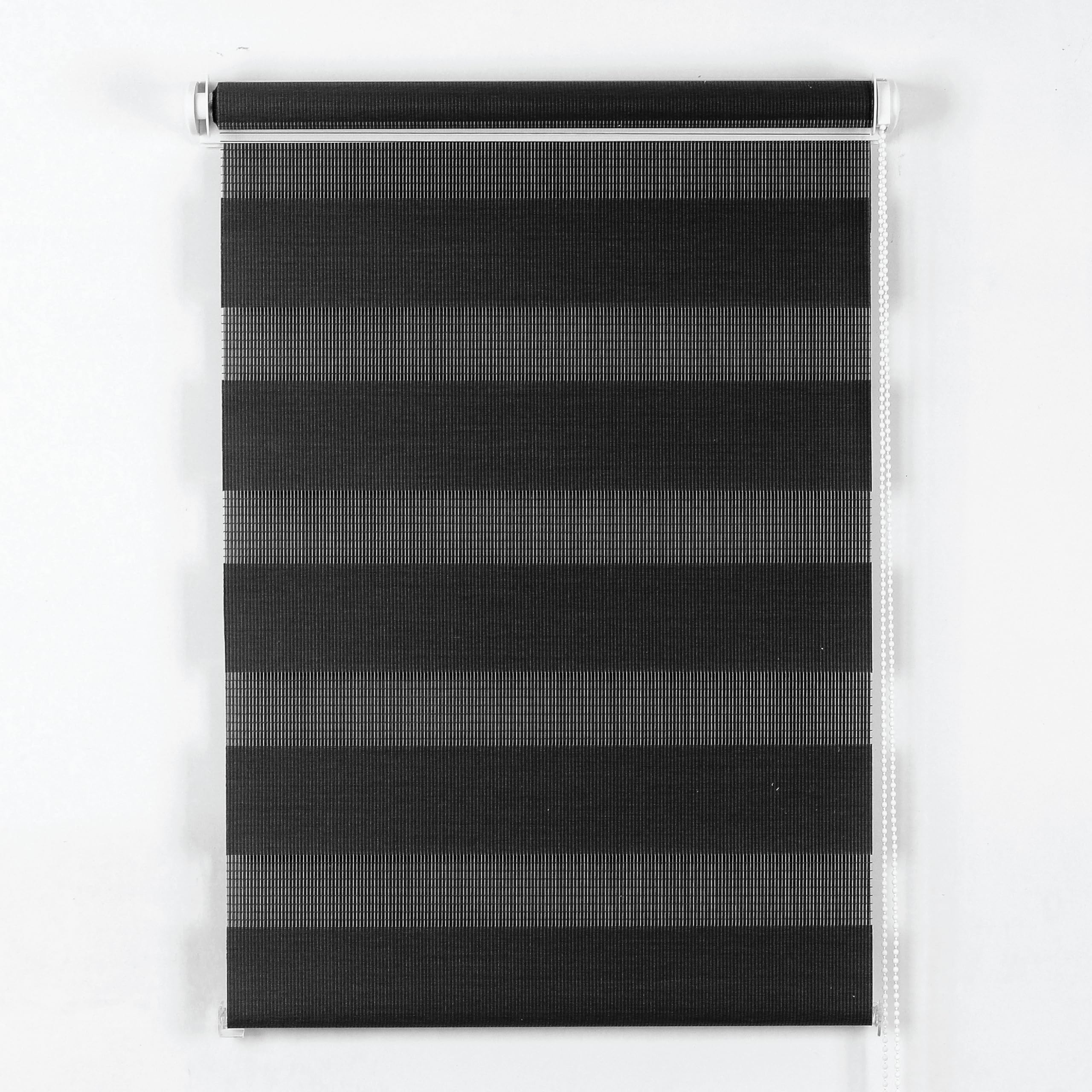 Apex Furnishings Zebra Day and Night Blinds Dual Layer Fabric Opaque & Translucent Easy Fit Zebra Blind for Windows and Door Black Roller Blinds (49cm X 165cm)