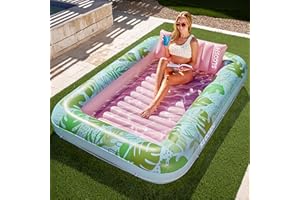 Sloosh XL Inflatable Tanning Pool Lounger Float for Adults, 85" x 57" Extra Large Suntan Tub Pool Floats Sun Tan Tub Ice Bath Tub Tanning Bed Blow up Pool Raft Lounge Floatie, XL-Cyan Pink