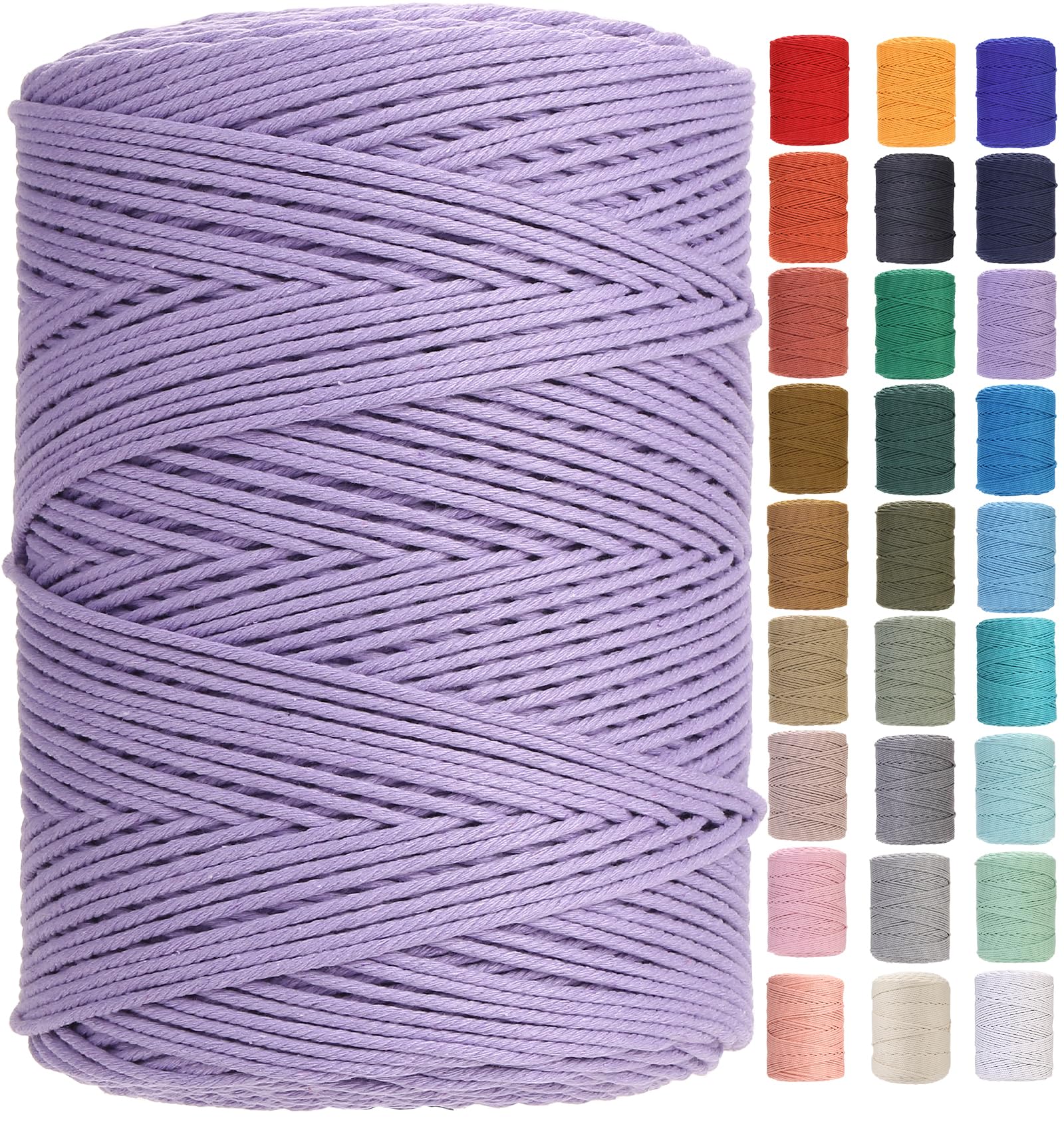GOHOF Macrame Cord 3mm x 450m Premium Cotton Macrame Rope, 4 Strand Twisted Soft Cotton Cord, One of The Most Perfect Materials for Macrame Art, Cotton String Without Chemicals (Light Purple) — image 1