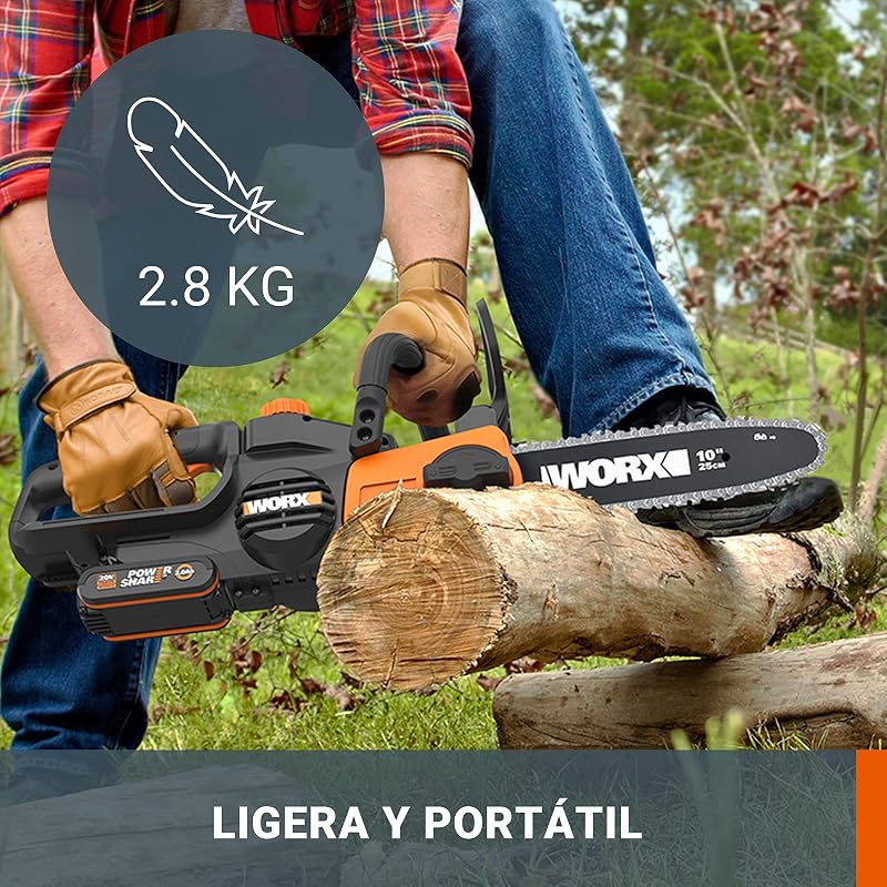 WG322E.9 Motosierra a Batería 20V 25cm Sin Batería ni Cargador, Tensión Automática, Lubricado Automático, Sin Gasolina ni Cable