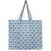 Third Eye Export 100% Cotton Quilted Tote Bag 18x16– Large Zipper Beach Bag & Travel Bag Green Purse Reusable Grocery Bags