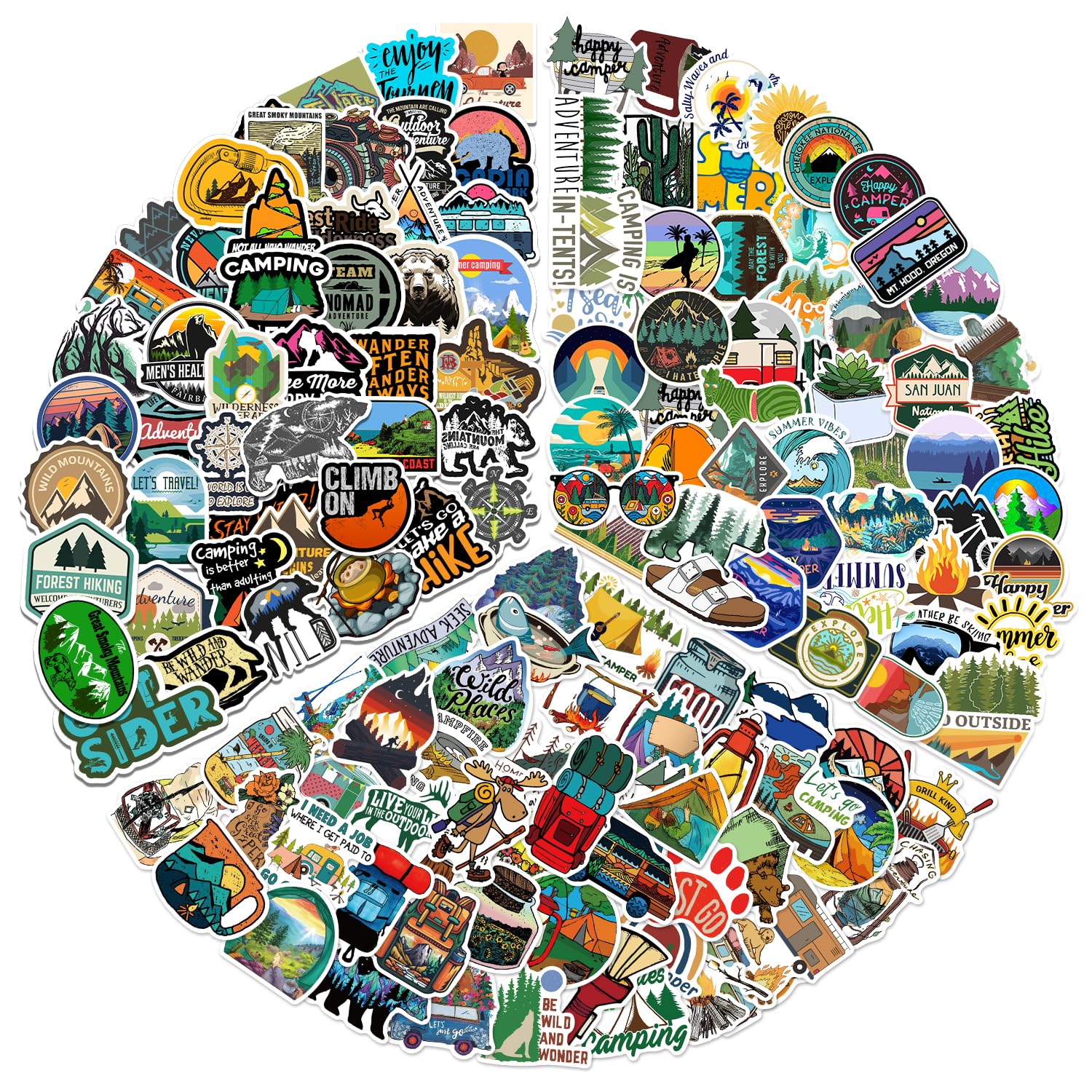 Photo 1 of 150Pcs Camping Stickers, Outdoor Hiking Adventure Stickers, Vinyl Waterproof Sticker Packs for Water Bottles, Laptop, Travel & Hiking, Luggage, Wilderness, Nature