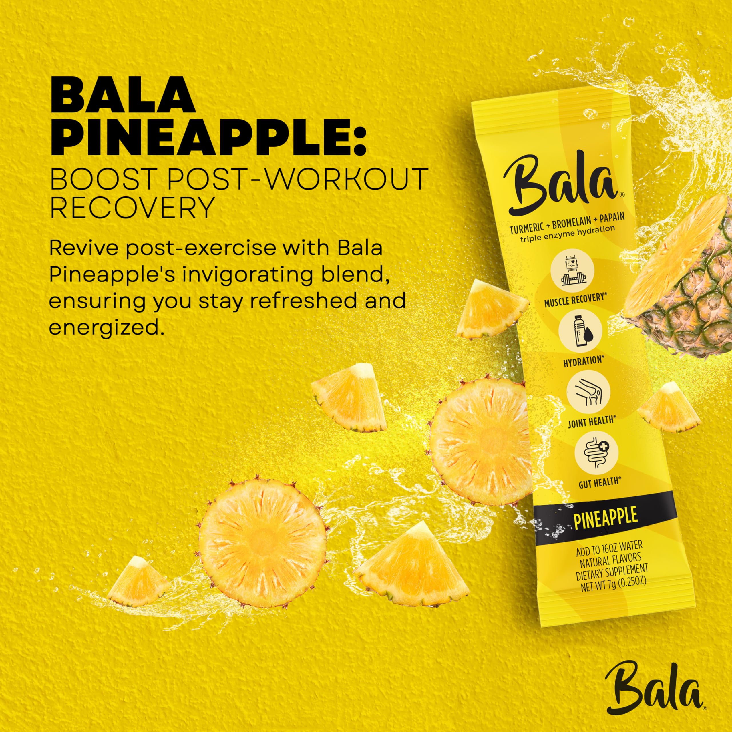 Bala Enzyme Hydration & Sugar-Free Drink Mix - Turmeric, Bromelain, Papain, Immunity, Mobility - Pineapple 0.25oz (10 Count)