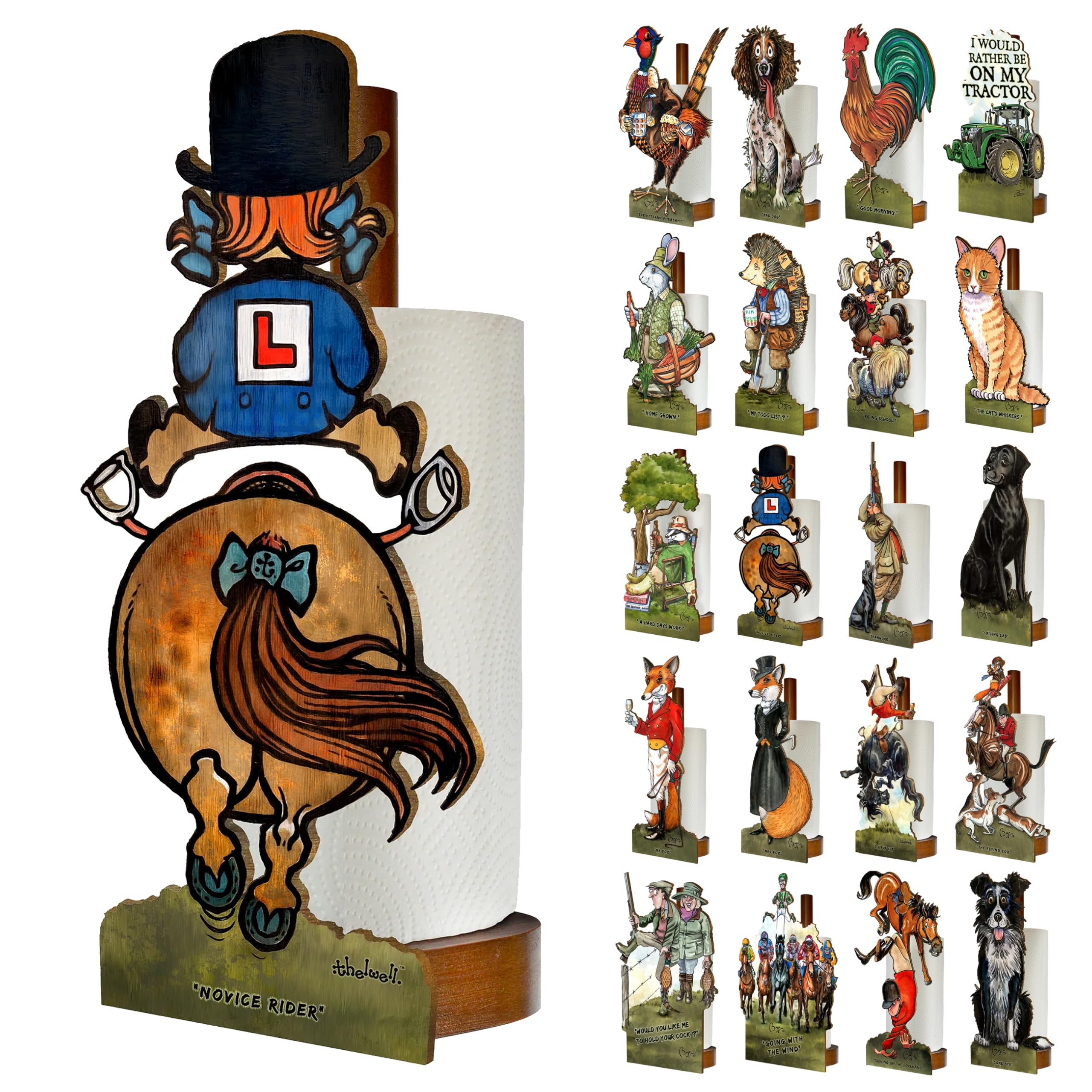 Looprints Fun Toilet Roll Storage & Kitchen Towel Holder Wooden Stand | Thelwell Pony Rider Art | Novelty Kitchen & Bathroom Decor & Accessories | Add A Touch Of Equestrian Whimsy To Your Country Home โ image 1