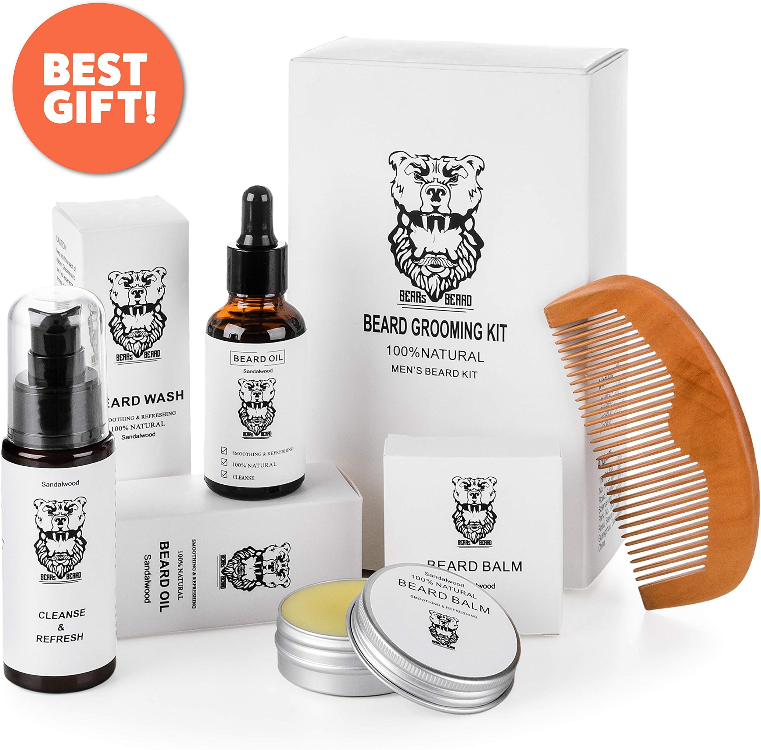 Bear's Beard Premium Beard Kit for Men Beard Growth Grooming & Trimming with - All Natural Beard Oil - Balm Conditioner - Beard Balm - Comb – Gift Set for Men