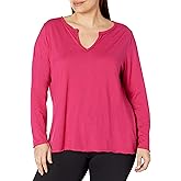 JUST My Size Womens Just My Size Women's Plus Size Long Sleeve Split Neck Long Sleeve Tee