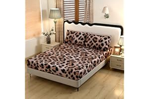 SDY 3PCS Cheetah Fitted Sheet Queen，Leopard Sheet Queen Set Deep Pockets for Kids Children Women Bedroom Decor,Easy Care Include 1 fittedsheet+ 2pillowcases（no Velvet, just Velvet Look）