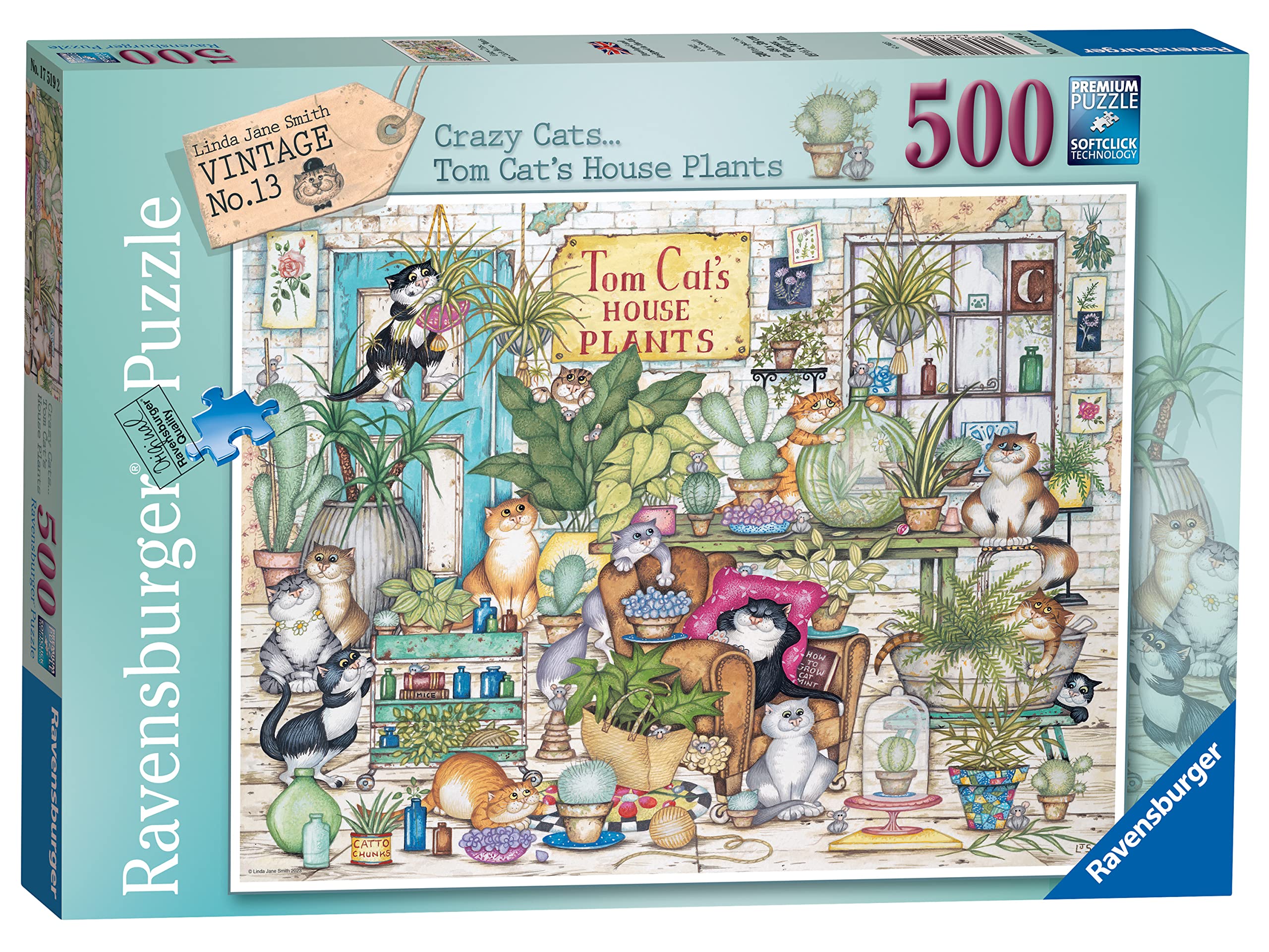 Ravensburger Crazy Cats - Tom Cat’s House Plants 500 Piece Jigsaw Puzzle for Adults and Kids Age 10 Years Up