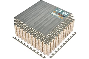 Sorbus Wood Grain Floor Tiles Foam Mat EVA Interlocking Mats Tile 3/8-Inch Thick Flooring Wood Puzzle Exercise Mats w/Borders - Home Playroom Basement, Apartment, Trade Show, Baby, Dance