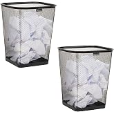 Mind Reader Mesh Trash Can, Waste Paper Basket, Square, Office, Metal Mesh, Set of 2, Black